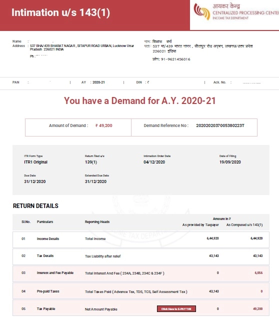Income Tax Notice 3 Income Tax Notice under section 143